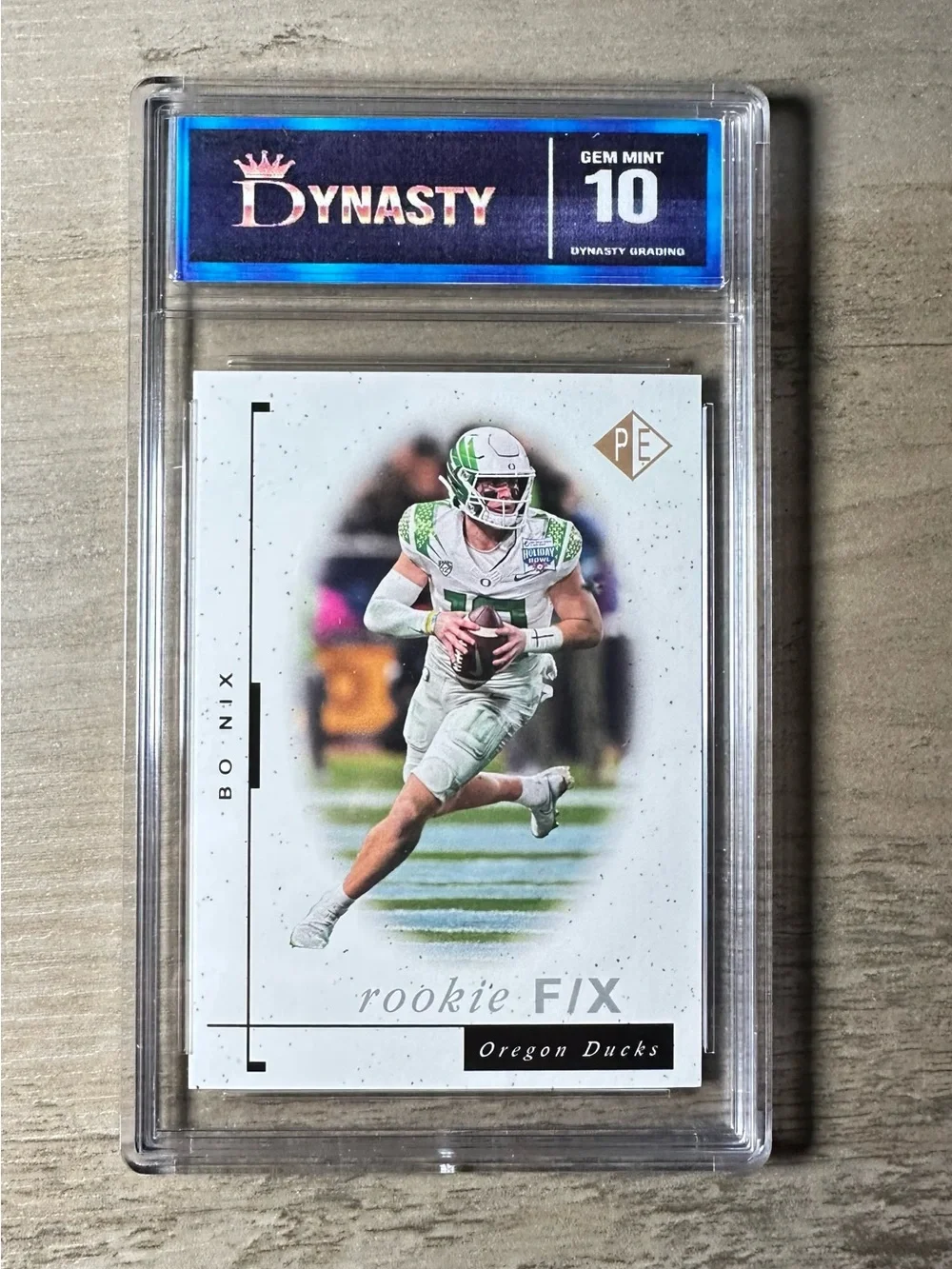 Bo Nix Rookie Gem Mint 10 2023 Prospector’s Edge #10 Novelty Card. Oregon Ducks.